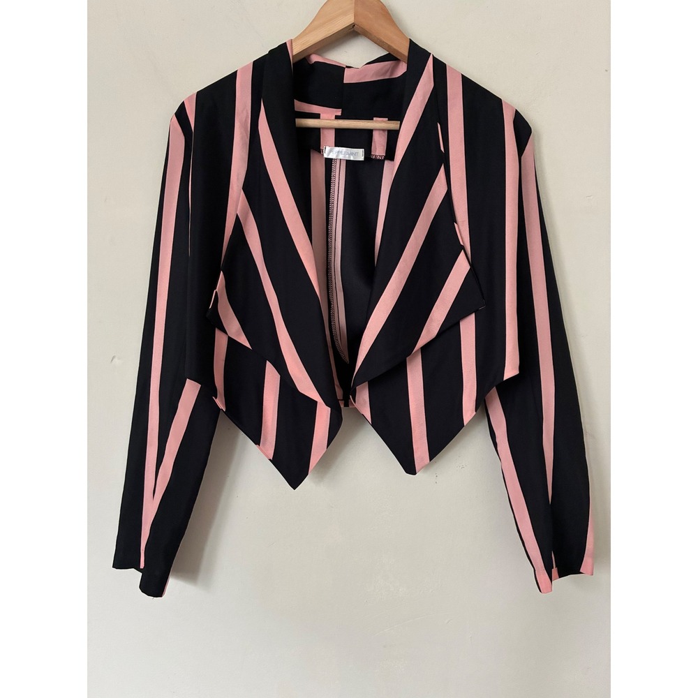 Peppermint Striped Cropped Blazer Jacket Pink Black Y2K Retro Waterfall Small